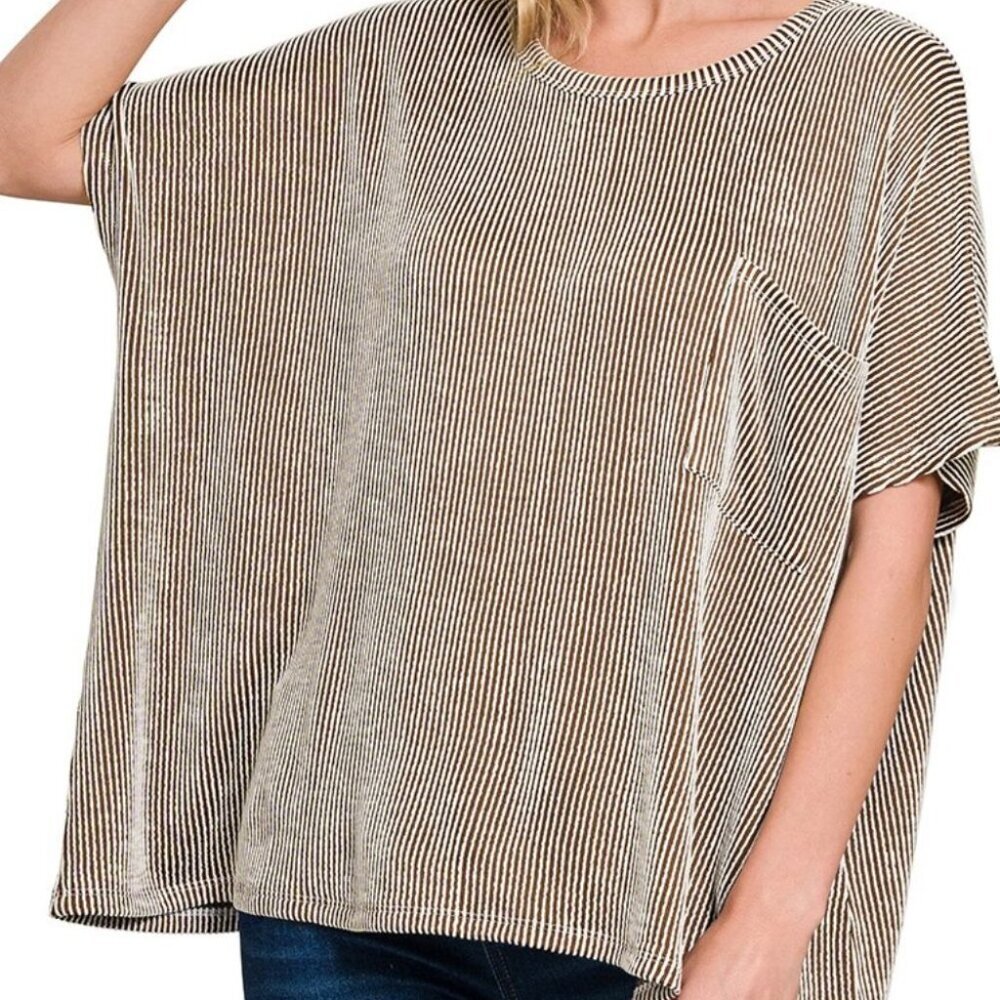 Zenana Corded Rib Oversized Short Sleeve Top